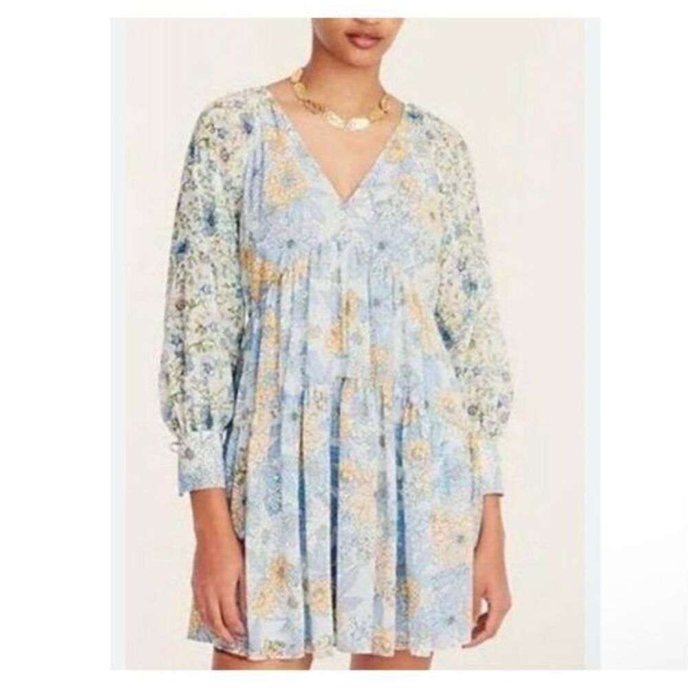 NWT J.Crew Dress sz 22 Blue Peach Floral Crinkle Chiffon Swing Dress Flowy 3X